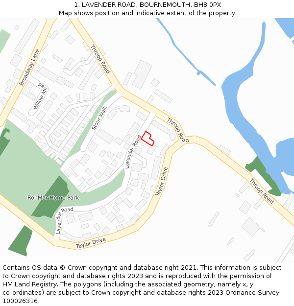 1, LAVENDER ROAD, BOURNEMOUTH, BH8 0PX: Location map and indicative extent of plot