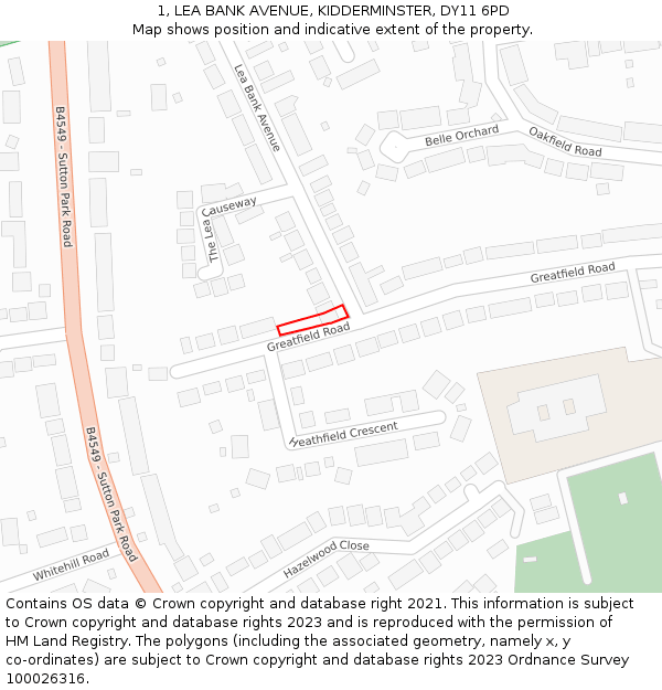 1, LEA BANK AVENUE, KIDDERMINSTER, DY11 6PD: Location map and indicative extent of plot