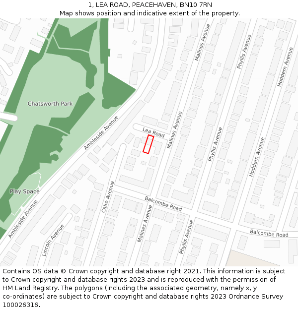 1, LEA ROAD, PEACEHAVEN, BN10 7RN: Location map and indicative extent of plot