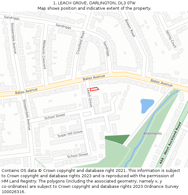 1, LEACH GROVE, DARLINGTON, DL3 0TW: Location map and indicative extent of plot