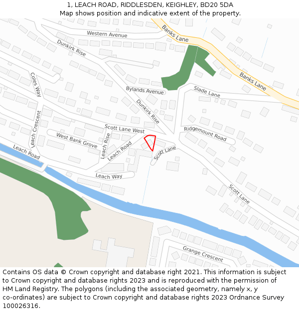 1, LEACH ROAD, RIDDLESDEN, KEIGHLEY, BD20 5DA: Location map and indicative extent of plot