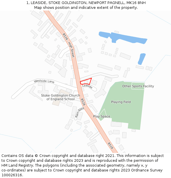 1, LEASIDE, STOKE GOLDINGTON, NEWPORT PAGNELL, MK16 8NH: Location map and indicative extent of plot