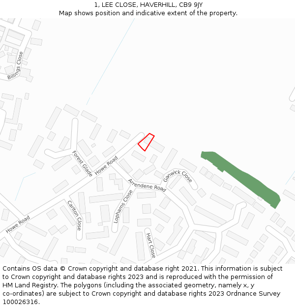 1, LEE CLOSE, HAVERHILL, CB9 9JY: Location map and indicative extent of plot