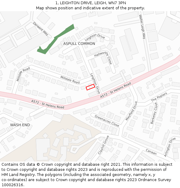 1, LEIGHTON DRIVE, LEIGH, WN7 3PN: Location map and indicative extent of plot