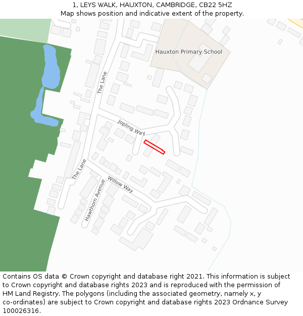 1, LEYS WALK, HAUXTON, CAMBRIDGE, CB22 5HZ: Location map and indicative extent of plot
