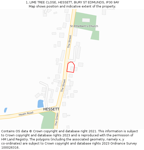 1, LIME TREE CLOSE, HESSETT, BURY ST EDMUNDS, IP30 9AY: Location map and indicative extent of plot