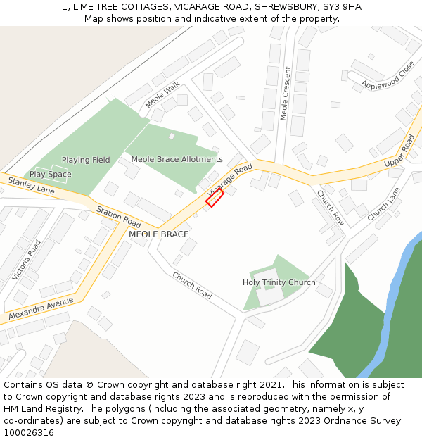 1, LIME TREE COTTAGES, VICARAGE ROAD, SHREWSBURY, SY3 9HA: Location map and indicative extent of plot