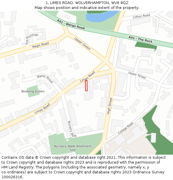 1, LIMES ROAD, WOLVERHAMPTON, WV6 8QZ: Location map and indicative extent of plot