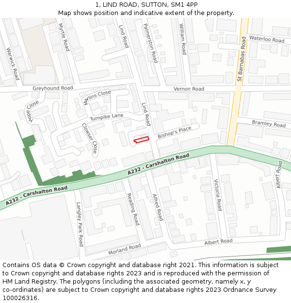 1, LIND ROAD, SUTTON, SM1 4PP: Location map and indicative extent of plot