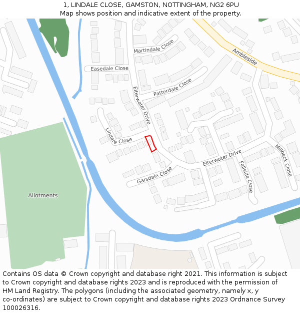 1, LINDALE CLOSE, GAMSTON, NOTTINGHAM, NG2 6PU: Location map and indicative extent of plot