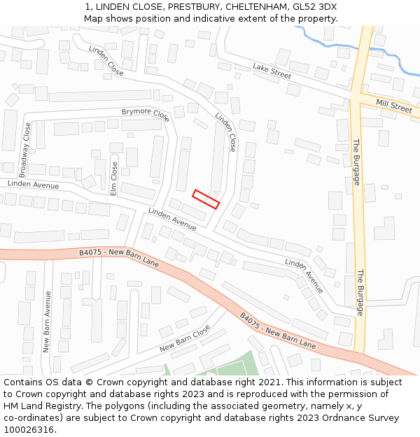 1, LINDEN CLOSE, PRESTBURY, CHELTENHAM, GL52 3DX: Location map and indicative extent of plot