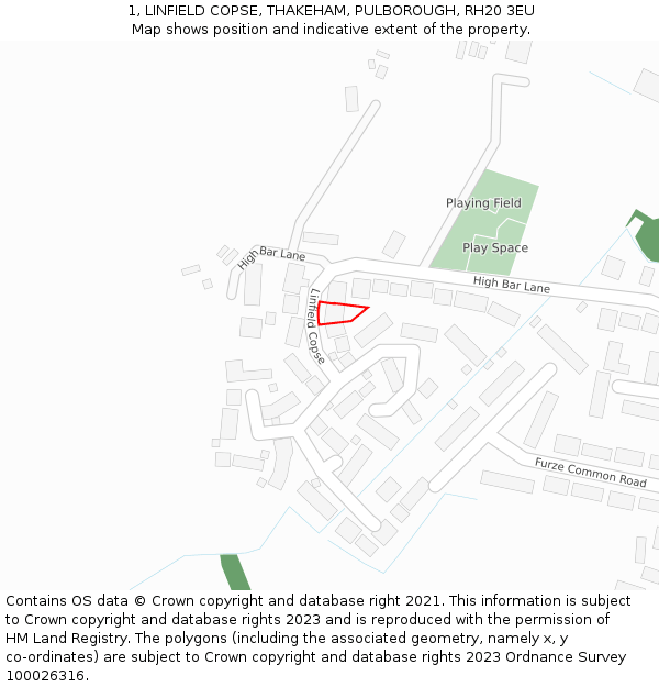 1, LINFIELD COPSE, THAKEHAM, PULBOROUGH, RH20 3EU: Location map and indicative extent of plot