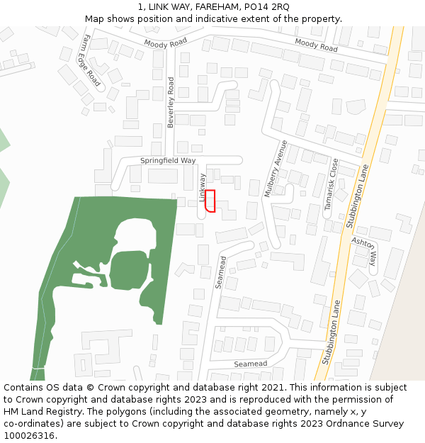 1, LINK WAY, FAREHAM, PO14 2RQ: Location map and indicative extent of plot