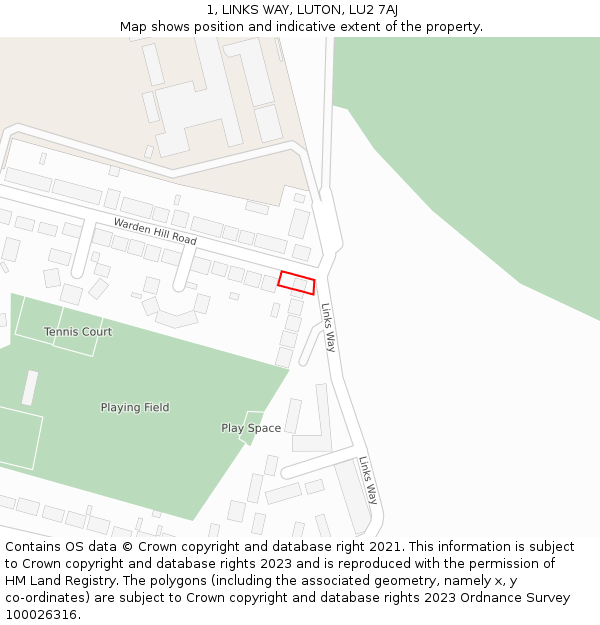 1, LINKS WAY, LUTON, LU2 7AJ: Location map and indicative extent of plot