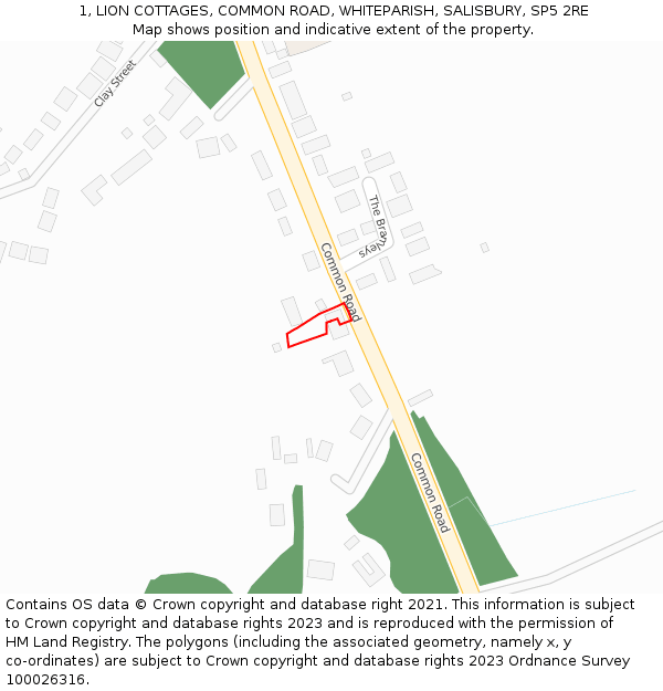 1, LION COTTAGES, COMMON ROAD, WHITEPARISH, SALISBURY, SP5 2RE: Location map and indicative extent of plot