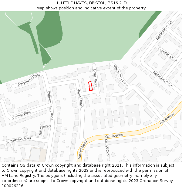 1, LITTLE HAYES, BRISTOL, BS16 2LD: Location map and indicative extent of plot