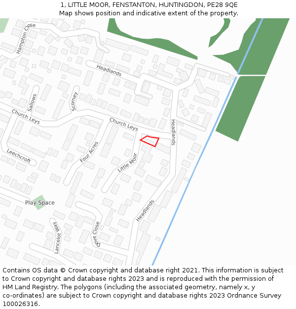 1, LITTLE MOOR, FENSTANTON, HUNTINGDON, PE28 9QE: Location map and indicative extent of plot