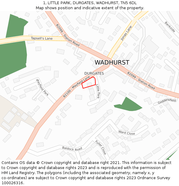 1, LITTLE PARK, DURGATES, WADHURST, TN5 6DL: Location map and indicative extent of plot