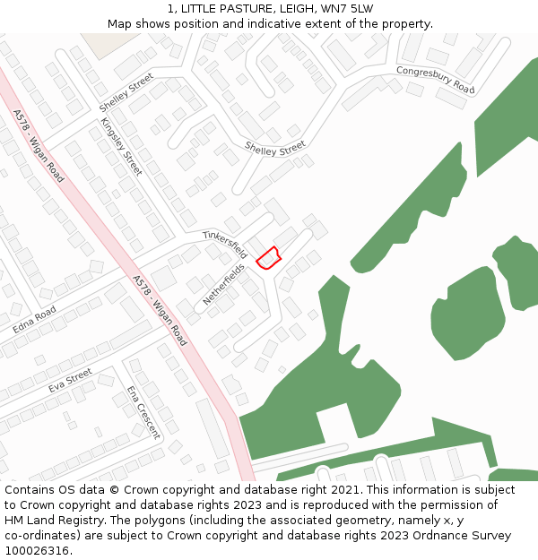 1, LITTLE PASTURE, LEIGH, WN7 5LW: Location map and indicative extent of plot