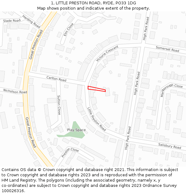 1, LITTLE PRESTON ROAD, RYDE, PO33 1DG: Location map and indicative extent of plot