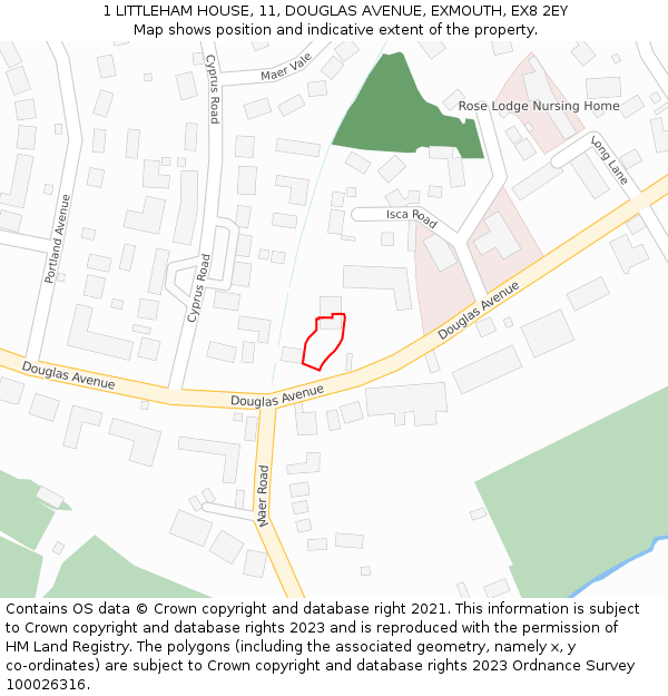 1 LITTLEHAM HOUSE, 11, DOUGLAS AVENUE, EXMOUTH, EX8 2EY: Location map and indicative extent of plot