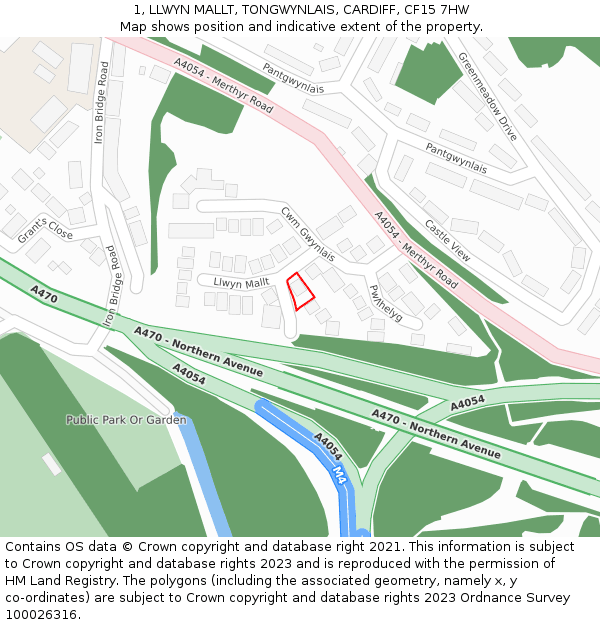 1, LLWYN MALLT, TONGWYNLAIS, CARDIFF, CF15 7HW: Location map and indicative extent of plot