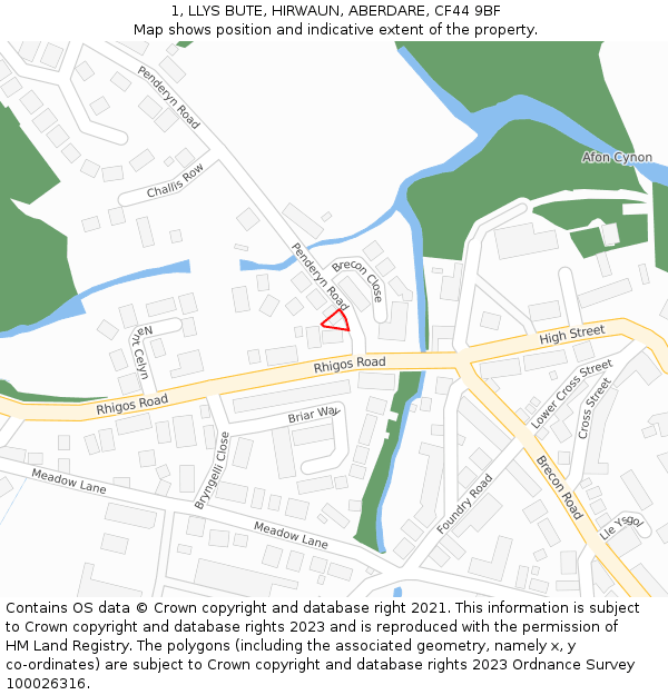 1, LLYS BUTE, HIRWAUN, ABERDARE, CF44 9BF: Location map and indicative extent of plot