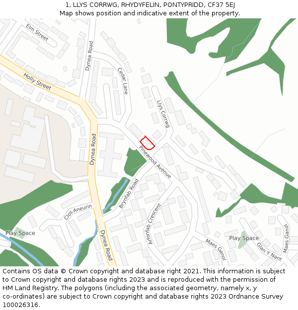 1, LLYS CORRWG, RHYDYFELIN, PONTYPRIDD, CF37 5EJ: Location map and indicative extent of plot