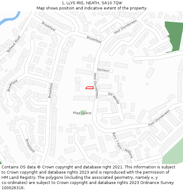 1, LLYS IRIS, NEATH, SA10 7QW: Location map and indicative extent of plot