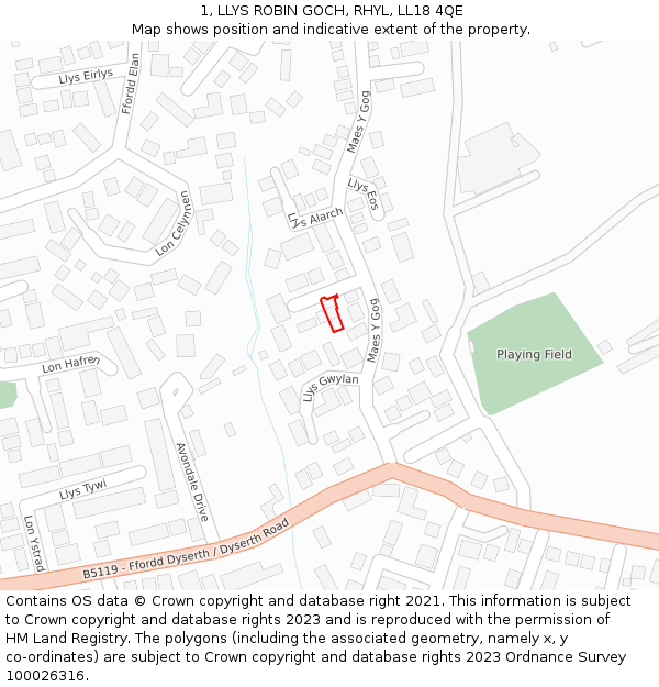 1, LLYS ROBIN GOCH, RHYL, LL18 4QE: Location map and indicative extent of plot