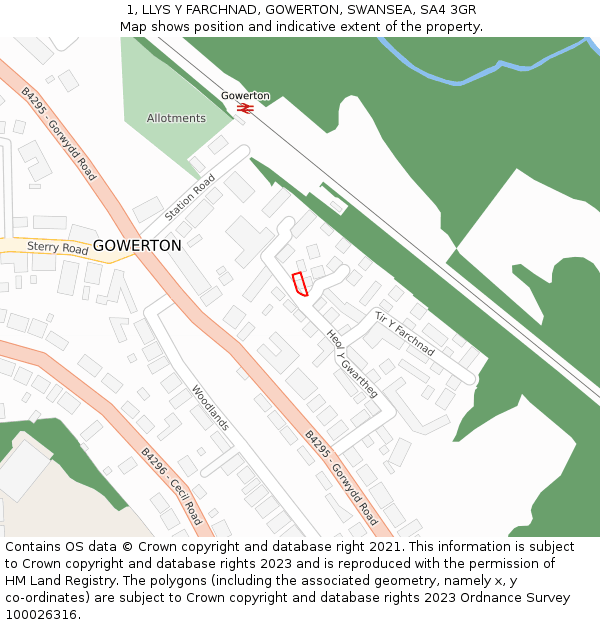 1, LLYS Y FARCHNAD, GOWERTON, SWANSEA, SA4 3GR: Location map and indicative extent of plot