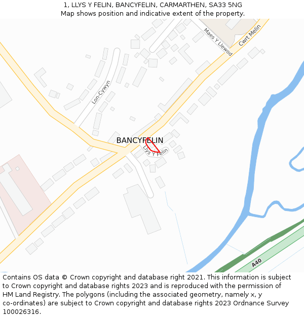 1, LLYS Y FELIN, BANCYFELIN, CARMARTHEN, SA33 5NG: Location map and indicative extent of plot