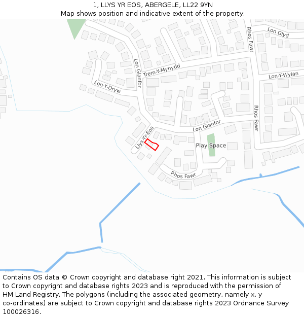 1, LLYS YR EOS, ABERGELE, LL22 9YN: Location map and indicative extent of plot