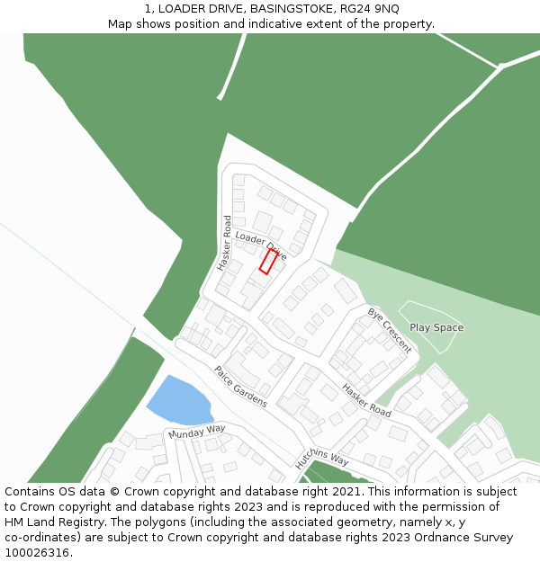1, LOADER DRIVE, BASINGSTOKE, RG24 9NQ: Location map and indicative extent of plot