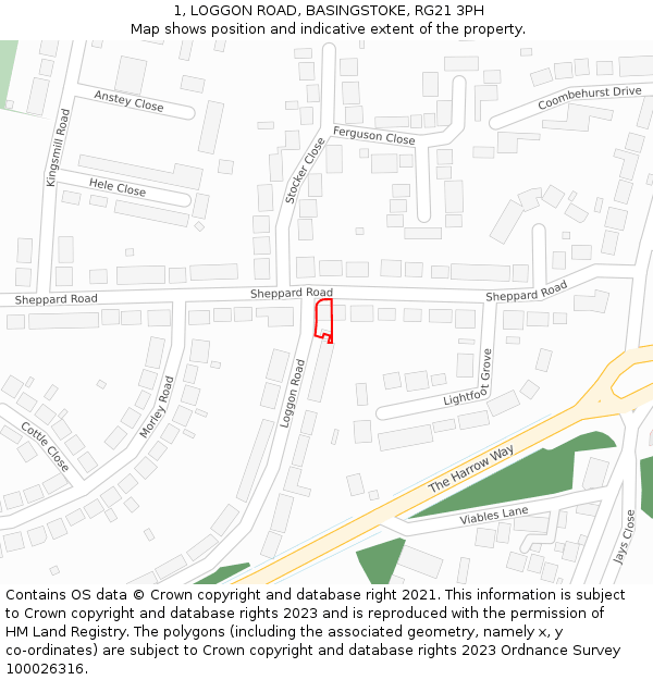 1, LOGGON ROAD, BASINGSTOKE, RG21 3PH: Location map and indicative extent of plot