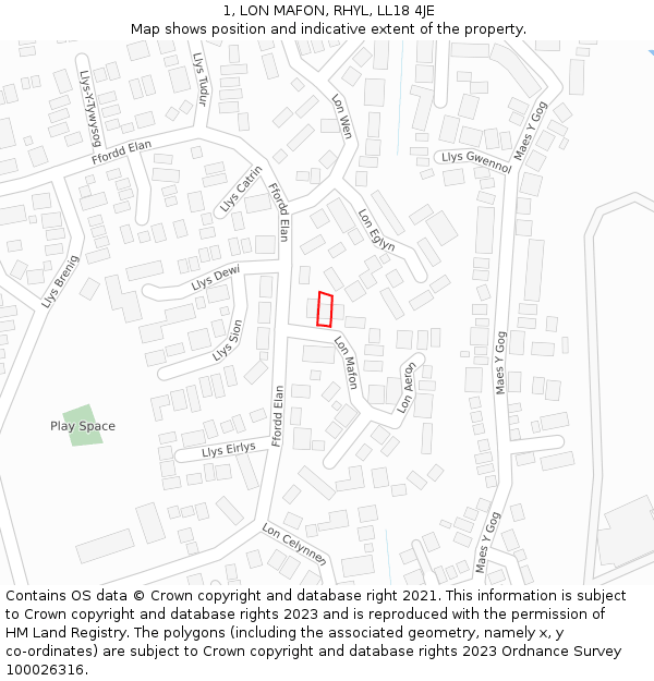 1, LON MAFON, RHYL, LL18 4JE: Location map and indicative extent of plot