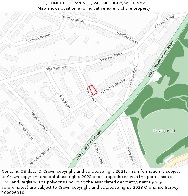 1, LONGCROFT AVENUE, WEDNESBURY, WS10 9AZ: Location map and indicative extent of plot