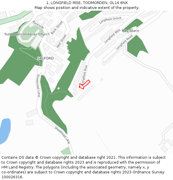 1, LONGFIELD RISE, TODMORDEN, OL14 6NX: Location map and indicative extent of plot