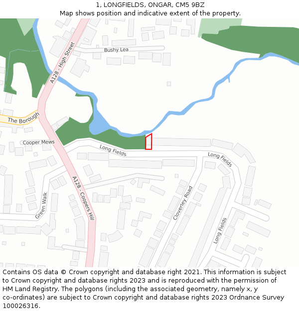 1, LONGFIELDS, ONGAR, CM5 9BZ: Location map and indicative extent of plot