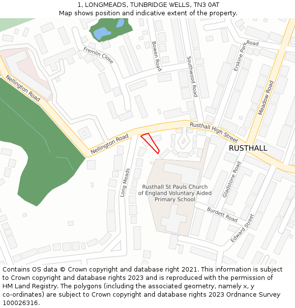 1, LONGMEADS, TUNBRIDGE WELLS, TN3 0AT: Location map and indicative extent of plot