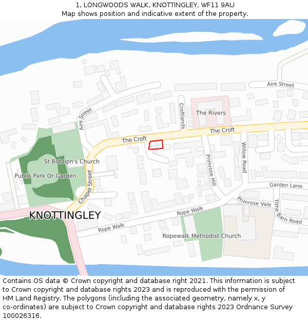 1, LONGWOODS WALK, KNOTTINGLEY, WF11 9AU: Location map and indicative extent of plot