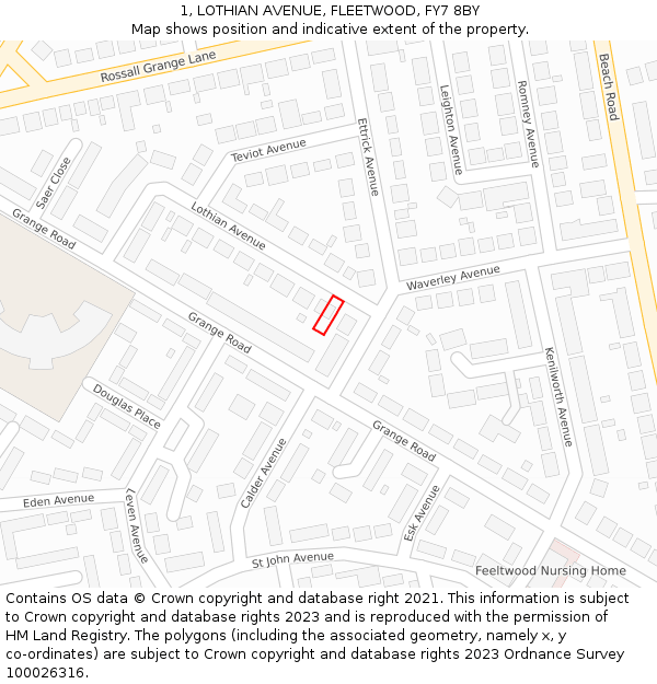 1, LOTHIAN AVENUE, FLEETWOOD, FY7 8BY: Location map and indicative extent of plot