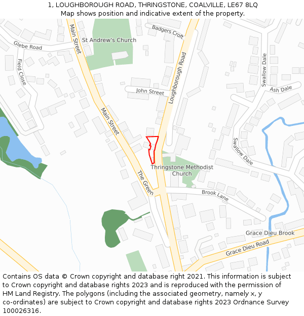 1, LOUGHBOROUGH ROAD, THRINGSTONE, COALVILLE, LE67 8LQ: Location map and indicative extent of plot