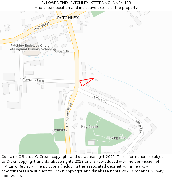 1, LOWER END, PYTCHLEY, KETTERING, NN14 1ER: Location map and indicative extent of plot