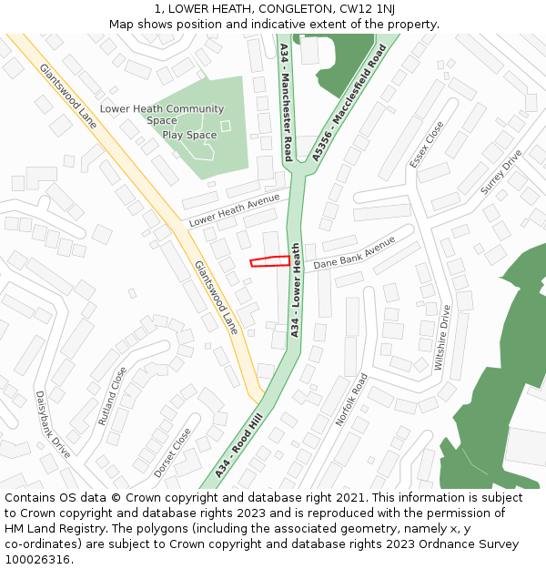 1, LOWER HEATH, CONGLETON, CW12 1NJ: Location map and indicative extent of plot