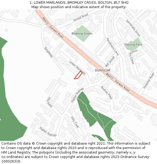 1, LOWER MARLANDS, BROMLEY CROSS, BOLTON, BL7 9HG: Location map and indicative extent of plot