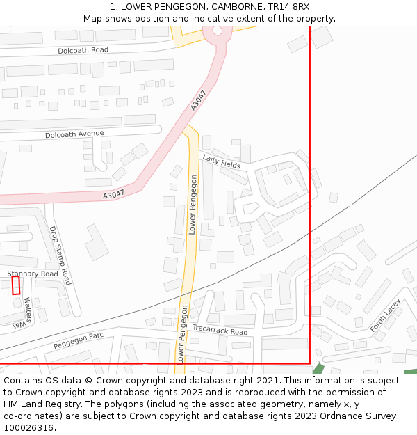 1, LOWER PENGEGON, CAMBORNE, TR14 8RX: Location map and indicative extent of plot