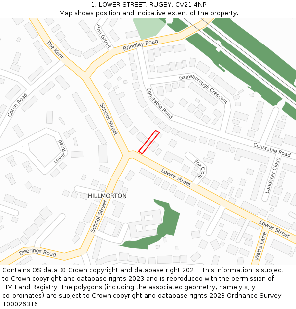 1, LOWER STREET, RUGBY, CV21 4NP: Location map and indicative extent of plot