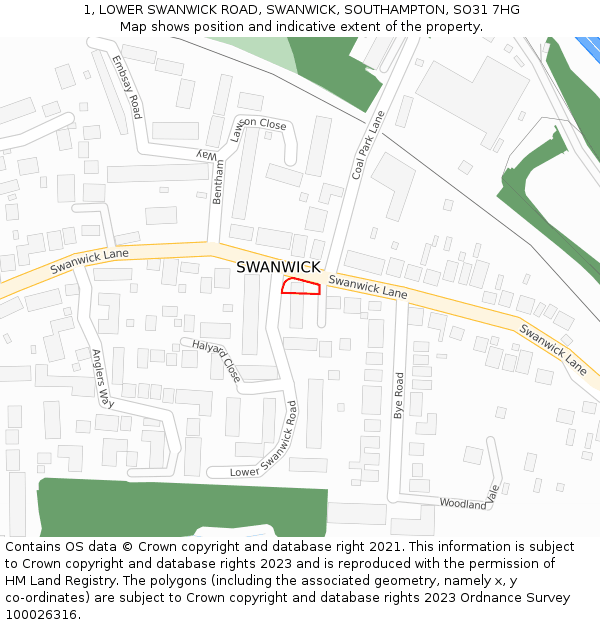 1, LOWER SWANWICK ROAD, SWANWICK, SOUTHAMPTON, SO31 7HG: Location map and indicative extent of plot