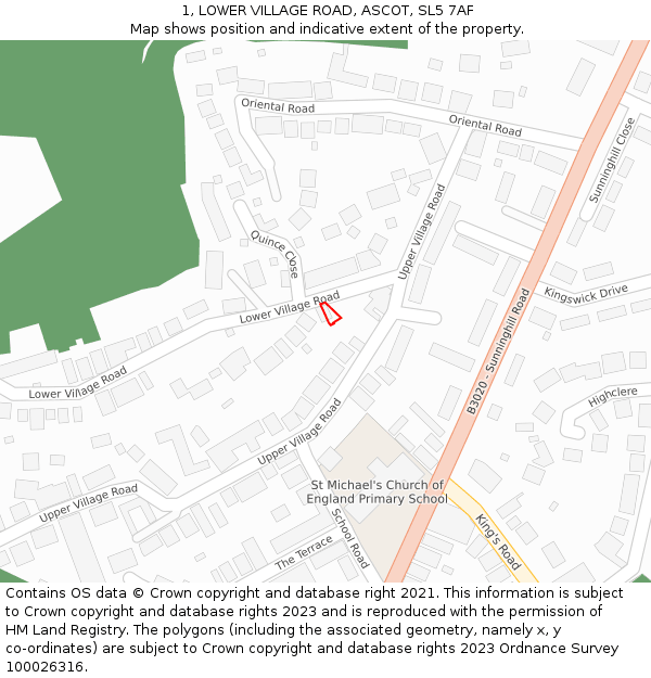 1, LOWER VILLAGE ROAD, ASCOT, SL5 7AF: Location map and indicative extent of plot